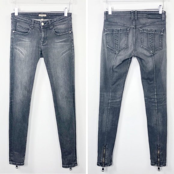 Burberry 25 Grey Bexton Skinny Jeans Ankle Zippers - Picture 2 of 8